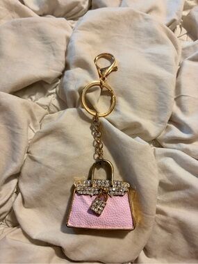 Free People Pink Faux Leather & Crystal Handbag Bag Charm